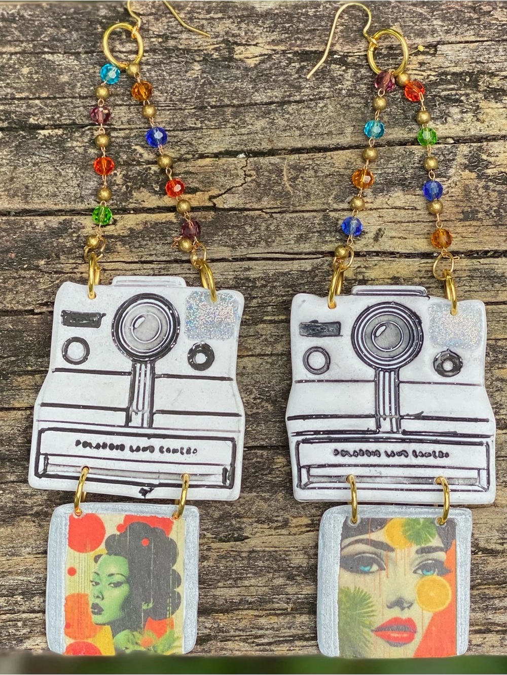 Handmade Multicolor Camera Drop Earrings